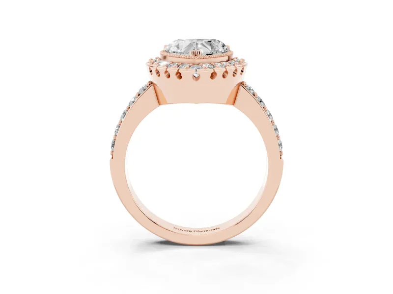 Heart-Shaped Vintage Milgrain Halo Engagement Ring Setting | Pierced Gallery | Rose Gold