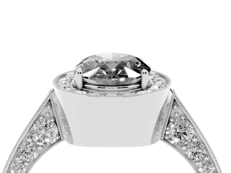 Oval Milgrain Halo Engagement Ring Setting for a Black Center | Side Stones | Sterling Silver