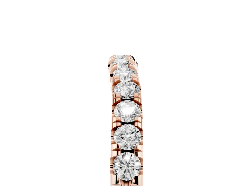 Round Diamond Curved Eternity Band Set in Rose gold with Pavé Shared Prongs