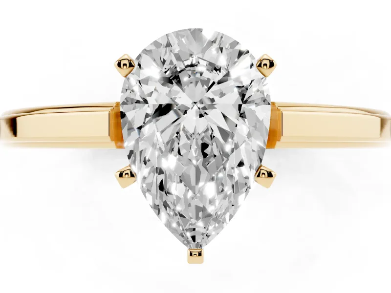 Pear-Shaped Solitaire Engagement Ring Setting | Stepped Flat Band | Yellow Gold