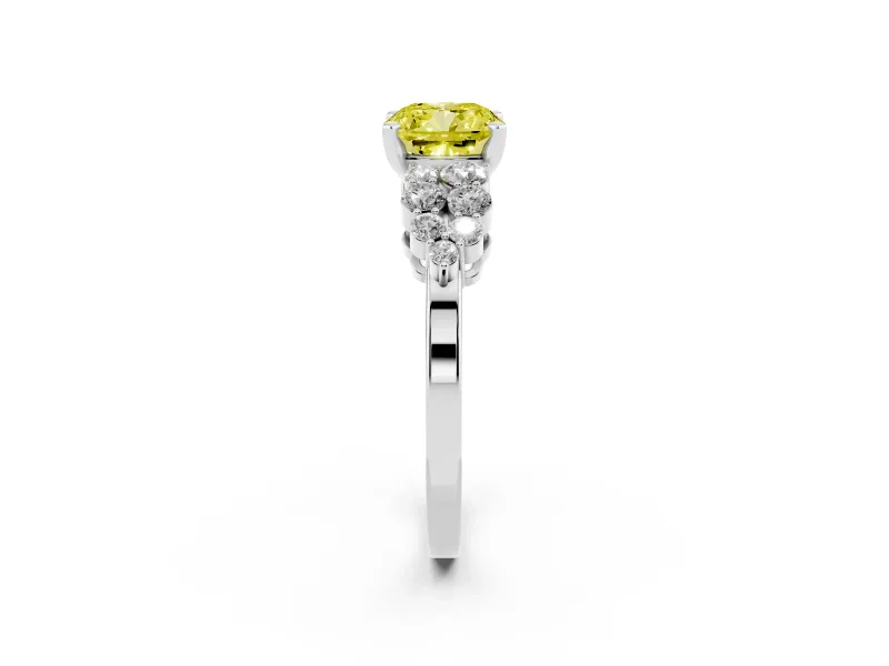 Fancy Yellow Cushion Cut Diamond Cluster Engagement Ring Set in Silver with Pavé Band and Prong Setting