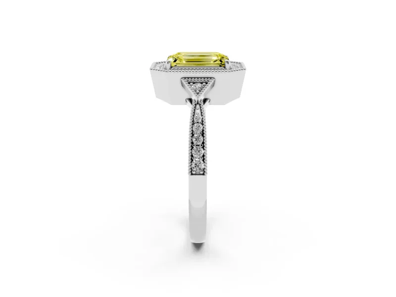 Emerald Cut Halo Engagement Ring Setting for a Fancy Yellow Lab-Grown Diamond | Sterling Silver - Design NV-24762
