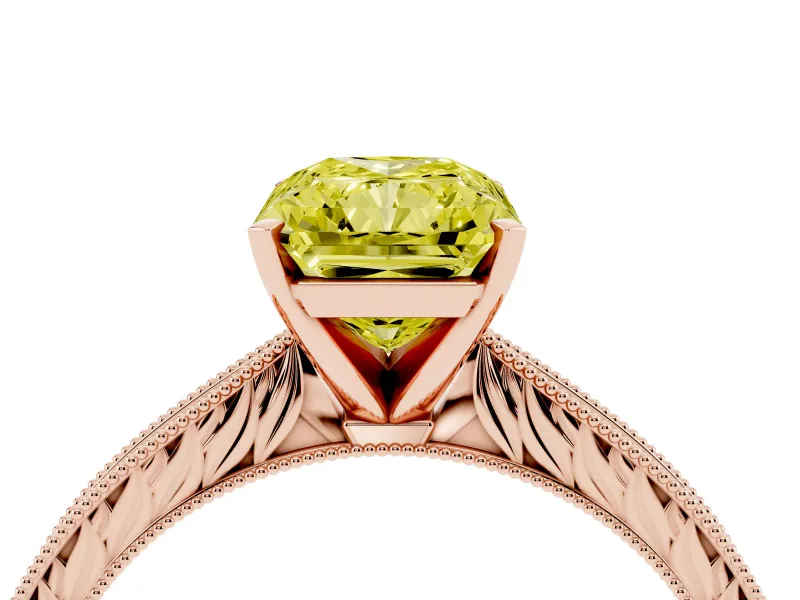 Radiant Cut Engraved Engagement Ring Setting for a Fancy Yellow Lab-Grown Diamond | Rose Gold