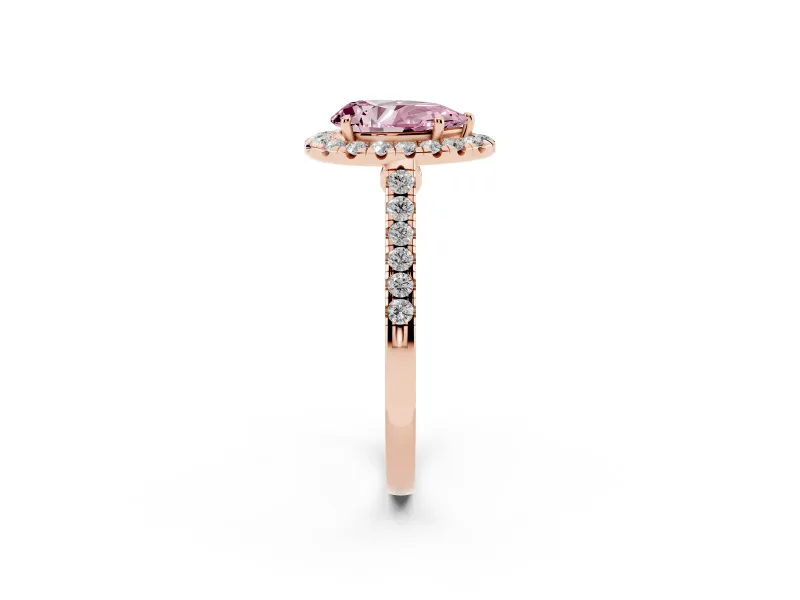 Pear-Shaped Halo Engagement Ring Setting for a Fancy Pink Lab-Grown Diamond | Pave Shoulders | Rose Gold