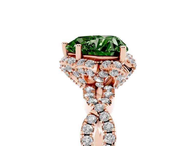 Heart-Shaped Milgrain Halo Engagement Ring Setting for a Fancy Green Lab-Grown Diamond | Graduated Shoulders | Rose Gold