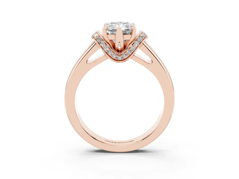 Radiant Cut Pavé Collar Solitaire Engagement Ring Setting | Wide Polished Band | Rose Gold