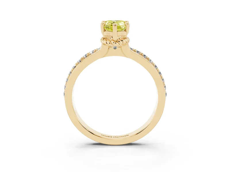 Pear-Shaped Channel Set Engagement Ring Setting for a Fancy Yellow Lab-Grown Diamond | Rope Collar | Yellow Gold