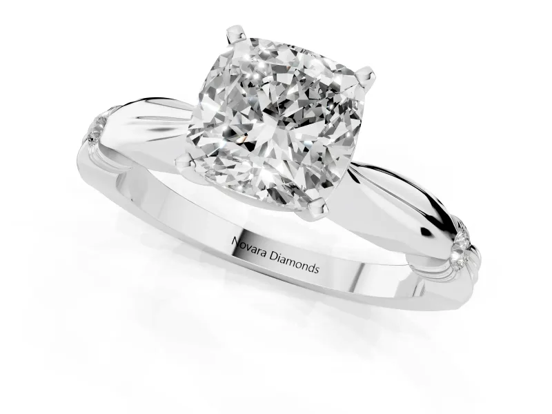 Cushion Cut Floral Solitaire Engagement Ring Setting | Sculpted Leaf Shoulders | Platinum