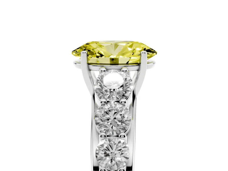 Oval Graduated Side Stone Engagement Ring Setting for a Fancy Yellow Lab-Grown Diamond | Flat Top Band | Platinum
