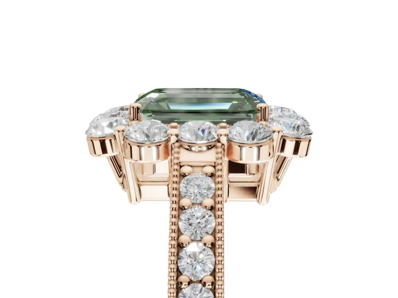 Emerald Cut Vintage Halo Engagement Ring Setting for a Fancy Green Lab-Grown Diamond | Rose Gold