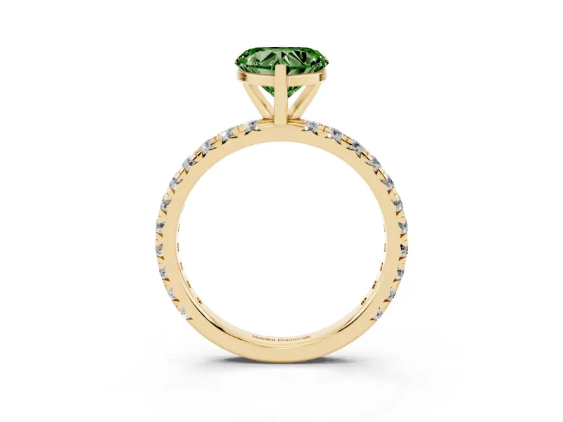 Heart-Shaped Pavé Solitaire Engagement Ring Setting for a Fancy Green Lab-Grown Diamond | Yellow Gold