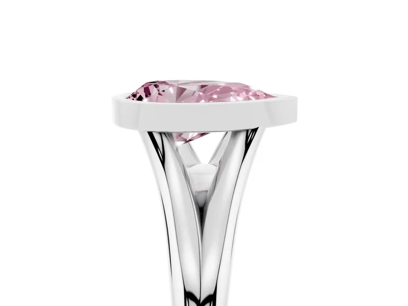 Fancy Pink Bezel Set Pear Cut Diamond Solitaire Ring Set in White gold with Tapered Band