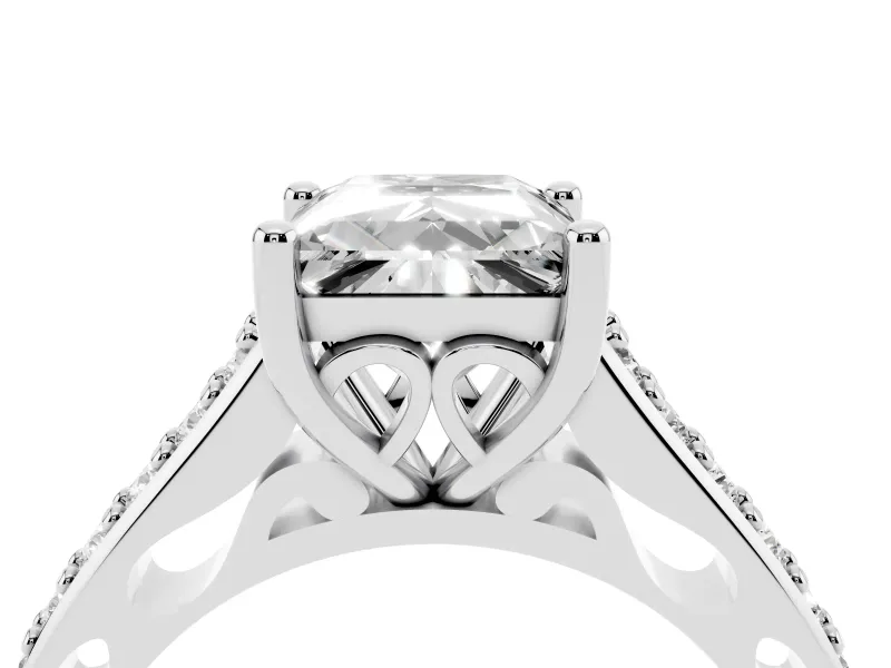Princess Cut Graduated Pave Cathedral Solitaire Engagement Ring Setting | Scroll Cut-Outs | Platinum