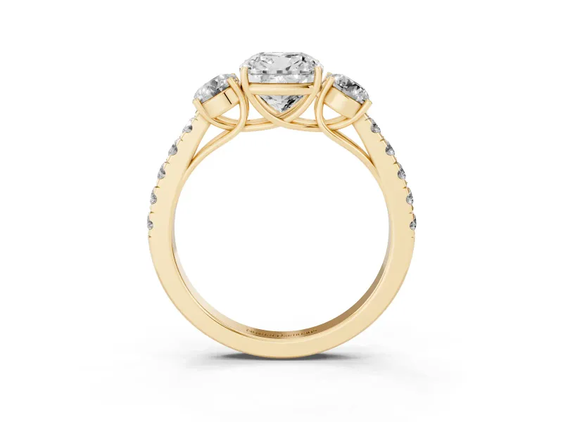 Cushion Cut Three Stone Engagement Ring Setting | Yellow Gold