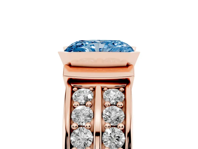 Radiant Cut Half Bezel Engagement Ring Setting for a Fancy Blue Lab-Grown Diamond | Double Row Channel Band | Rose Gold