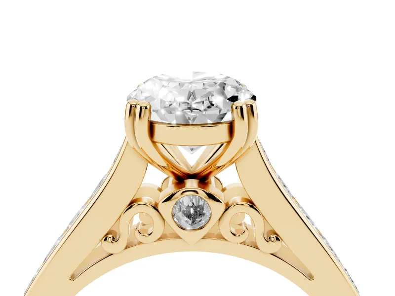 Oval Cathedral Channel Set Engagement Ring Setting | Double Claw Prongs | Yellow Gold