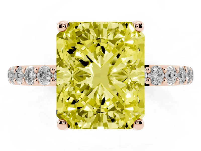Radiant Cut Pave Solitaire Engagement Ring Setting for a Fancy Yellow Lab-Grown Diamond | Slim Band | Rose Gold