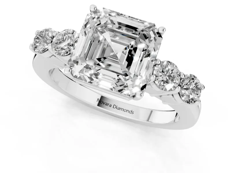 Asscher Cut Close Set Five Stone Engagement Ring Setting | Sterling Silver
