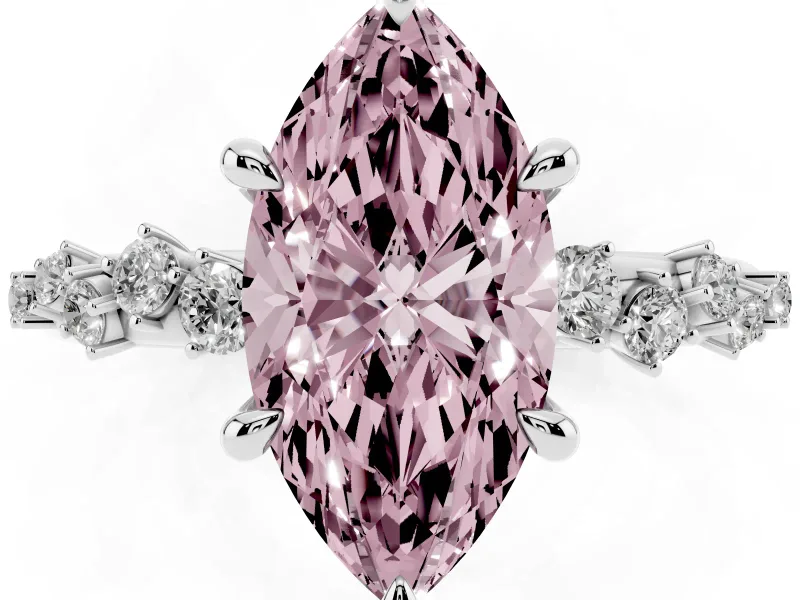 Marquise Graduated Accent Engagement Ring Setting for a Fancy Pink Lab-Grown Diamond | White Gold