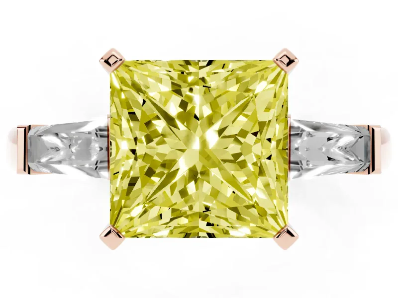 Princess Cut Baguette Engagement Ring Setting for a Fancy Yellow Lab-Grown Diamond | Rose Gold