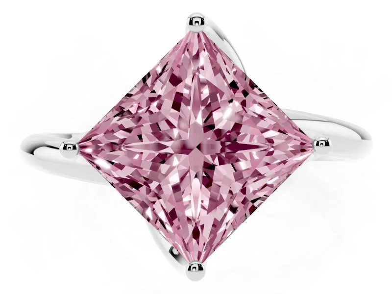 Princess Cut Bypass Solitaire Engagement Ring Setting for a Fancy Pink Lab-Grown Diamond | Plain Band | Sterling Silver