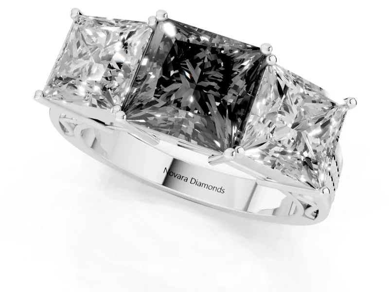 Princess Cut Engagement Ring Setting for a Black Center | Three Stone | Sterling Silver