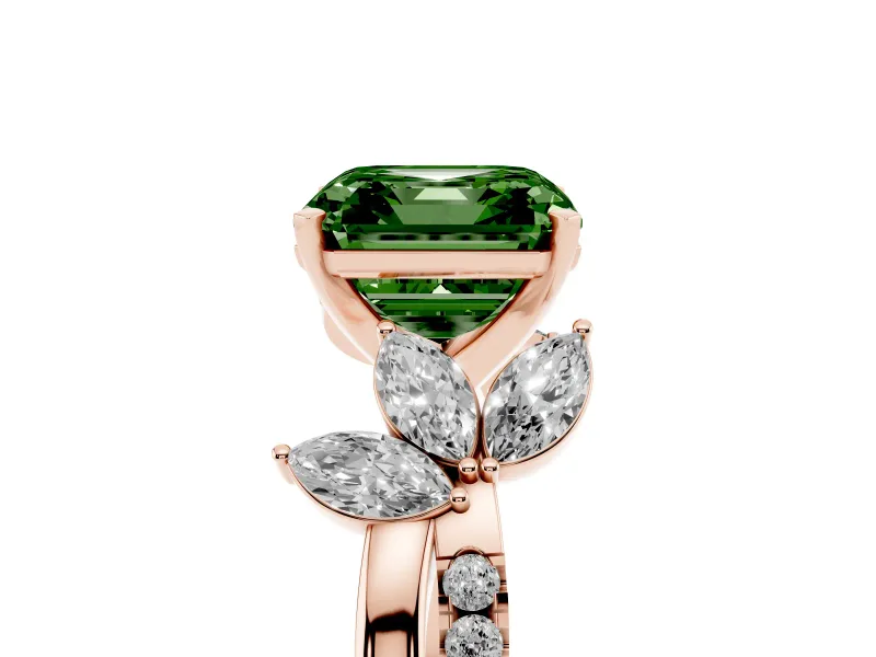 Asscher Cut Floral Vine Engagement Ring Setting for a Fancy Green Lab-Grown Diamond | Rose Gold