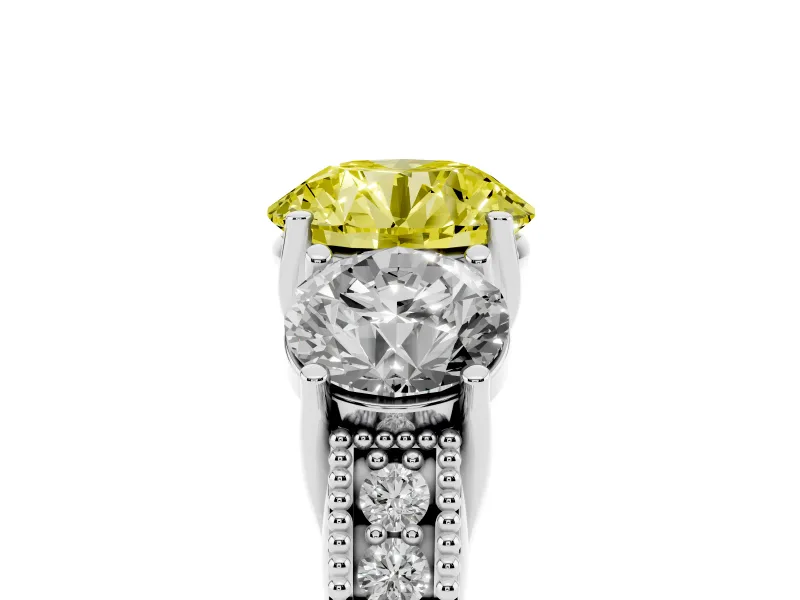 Round Vintage Three Stone Engagement Ring Setting for a Fancy Yellow Lab-Grown Diamond | Sterling Silver