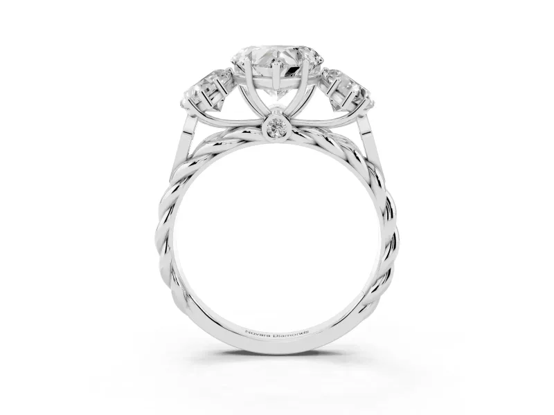 Heart-Shaped Three Stone Engagement Ring Setting | Braided Band | Platinum