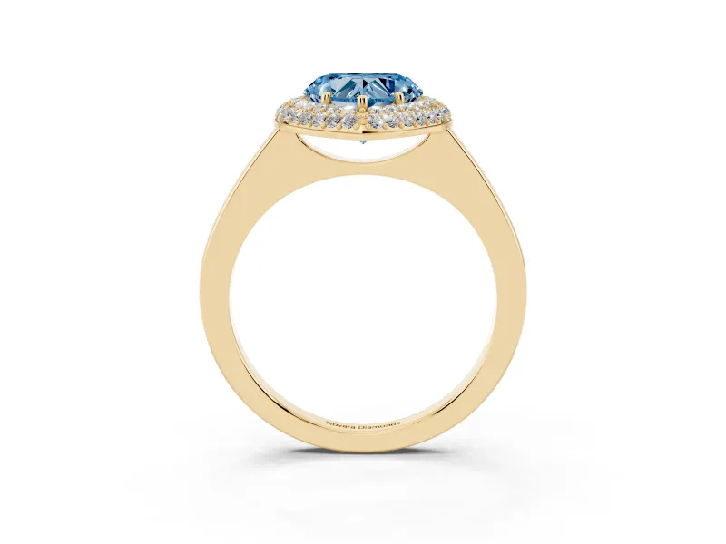 Heart-Shaped Pave Halo Engagement Ring Setting for a Fancy Blue Lab-Grown Diamond | Slim Plain Band | Yellow Gold
