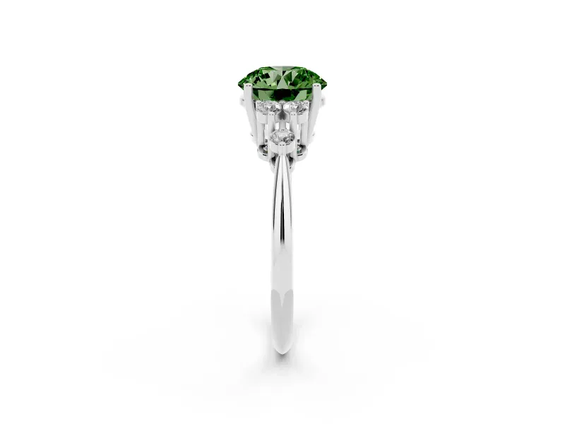 Round Cluster Accent Engagement Ring Setting for a Fancy Green Lab-Grown Diamond | Platinum