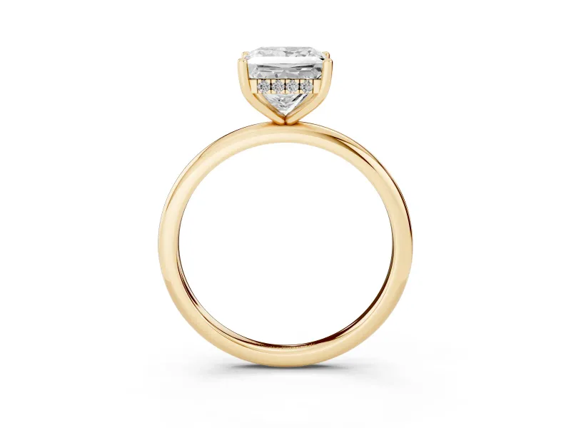 Princess Cut Micro-Prong Hidden Halo Engagement Ring Setting | Plain Band | Yellow Gold