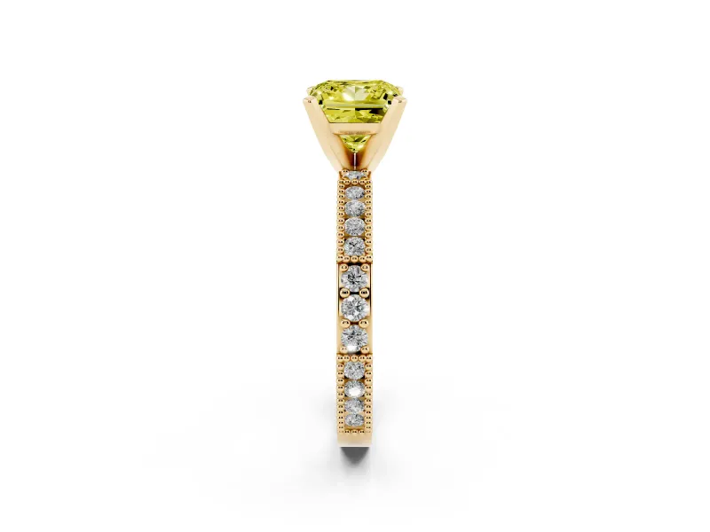 Princess Cut Vintage Pavé Engagement Ring Setting for a Fancy Yellow Lab-Grown Diamond | Yellow Gold