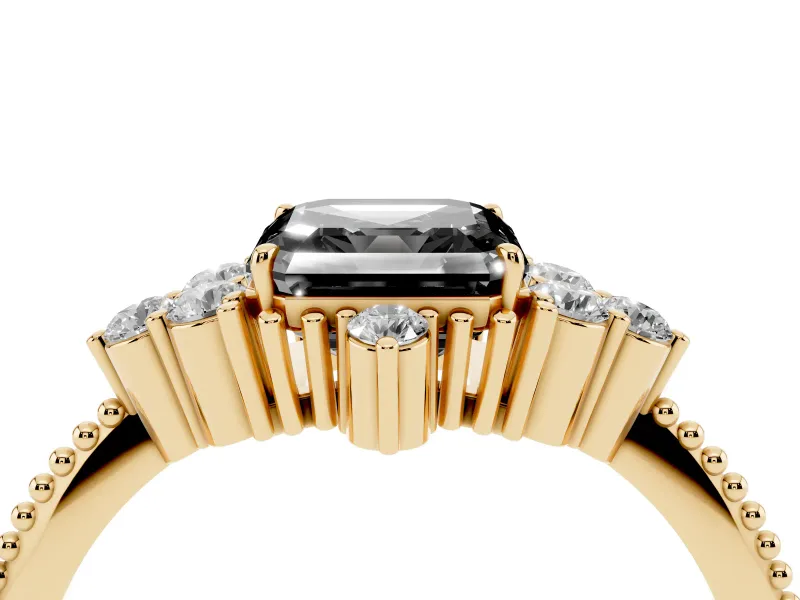 Asscher Cut Vintage Cluster Engagement Ring Setting for a Black Center | Beaded Edges | Yellow Gold