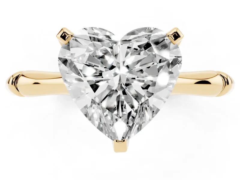 Heart-Shaped Bamboo Solitaire Engagement Ring Setting | Segmented Band | Yellow Gold