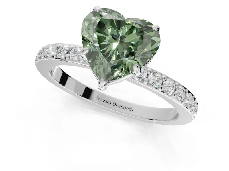 Heart-Shaped Pavé Engagement Ring Setting for a Fancy Green Lab-Grown Diamond | Sterling Silver - Design NV-24928