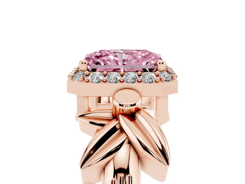 Radiant Cut Floral Halo Engagement Ring Setting for a Fancy Pink Lab-Grown Diamond | Rose Gold