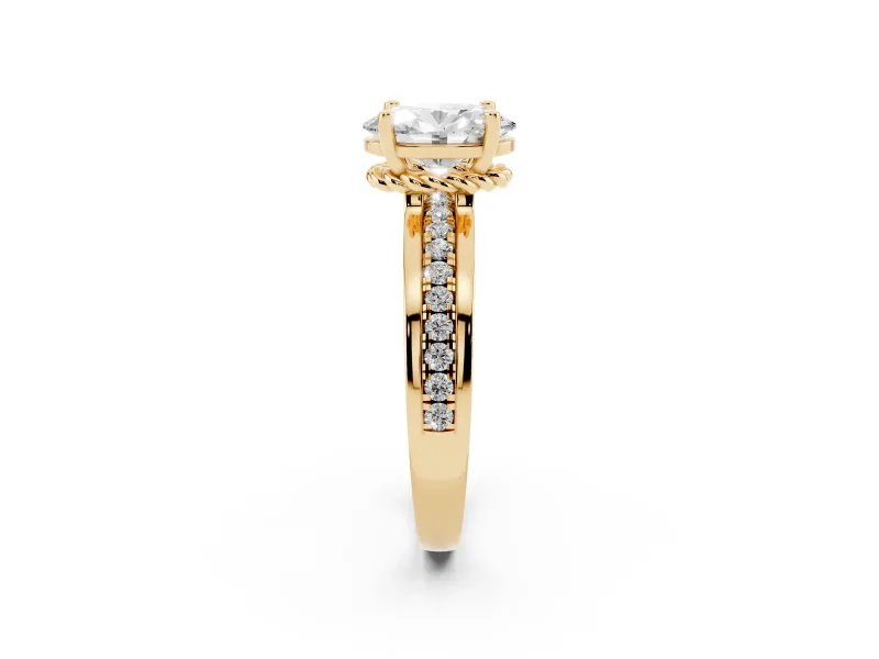 Oval Channel Set Solitaire Engagement Ring Setting | Rope Collar Head | Yellow Gold