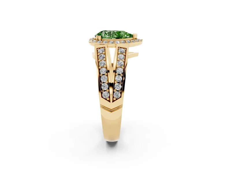 Pear-Shaped Halo Engagement Ring Setting for a Fancy Green Lab-Grown Diamond | Two-Row Pave Split Shank | Yellow Gold
