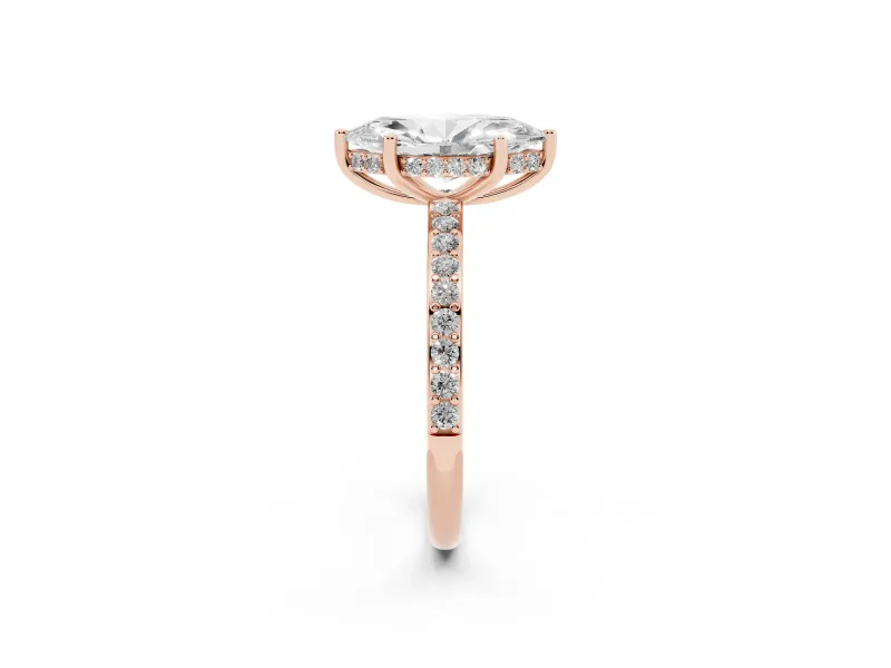 Marquise Cut Diamond Pavé Band Ring Set in Rose gold with Prong-Set Center Stone