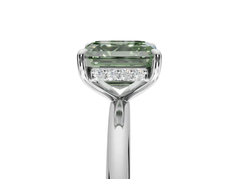 Asscher Cut Hidden Halo Ring Setting for a Fancy Green Lab-Grown Diamond | Platinum