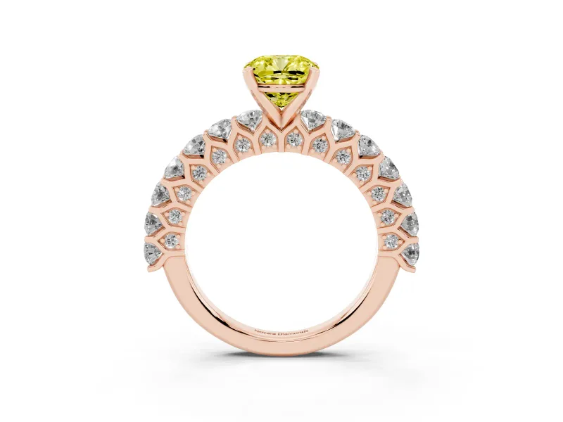 Cushion Cut Shared Prong Engagement Ring Setting for a Fancy Yellow Lab-Grown Diamond | Rose Gold