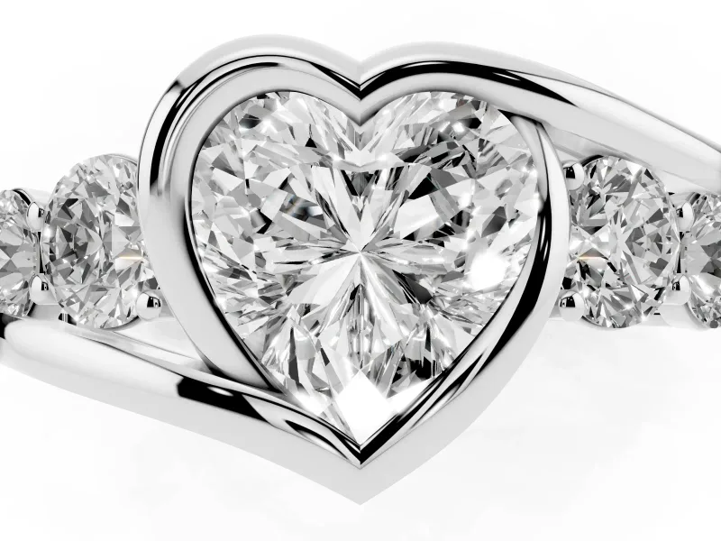 Heart-Shaped Bezel Bypass Engagement Ring Setting | Round Side Stones | Sterling Silver