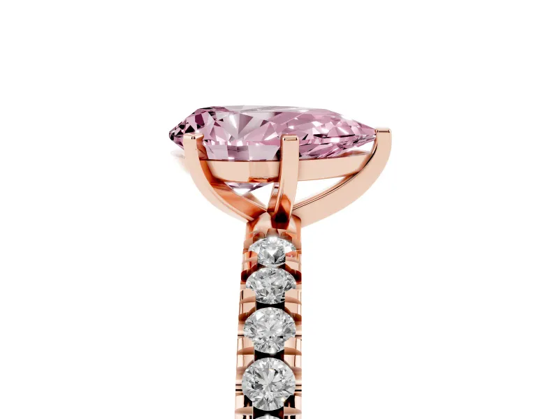 Fancy Pink Pear Cut Diamond Pavé Band Solitaire Set in Rose gold with Prong Setting