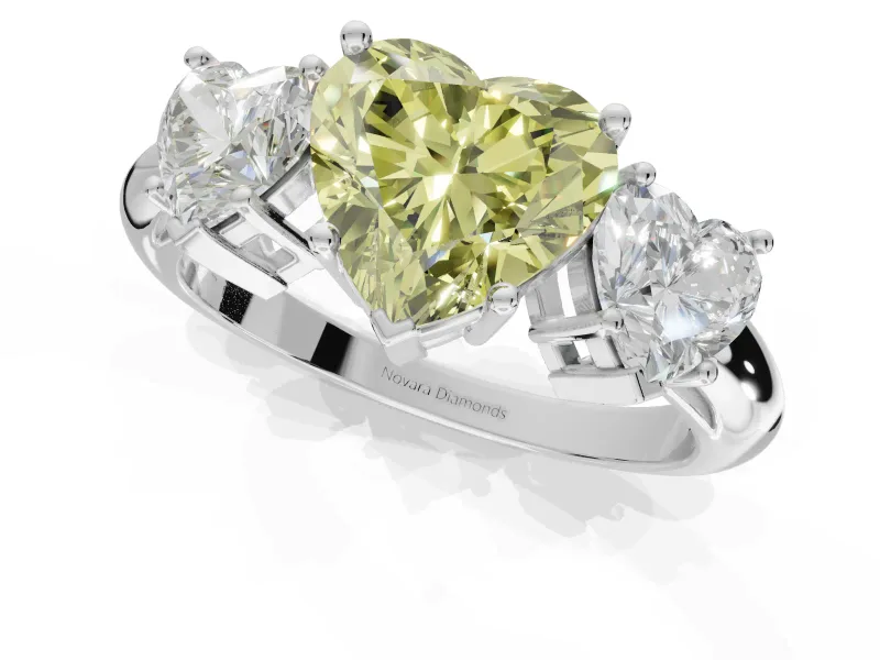 Heart-Shaped Three Stone Engagement Ring Setting for a Fancy Yellow Lab-Grown Diamond | Plain Band | Platinum