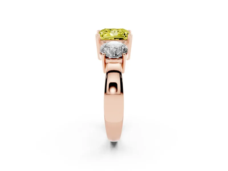 Princess Cut Three Stone Engagement Ring Setting for a Fancy Yellow Lab-Grown Diamond | Wide Plain Band | Rose Gold