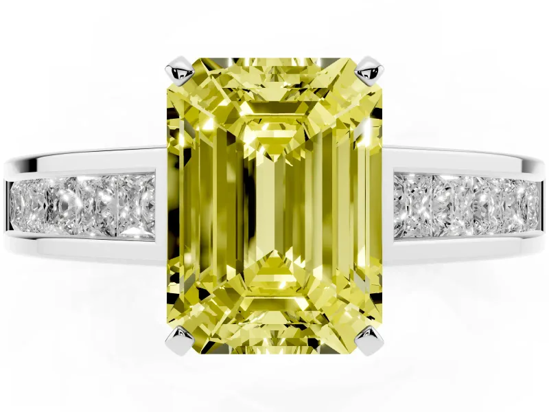 Emerald Cut Channel Engagement Ring Setting for a Fancy Yellow Lab-Grown Diamond | Sterling Silver
