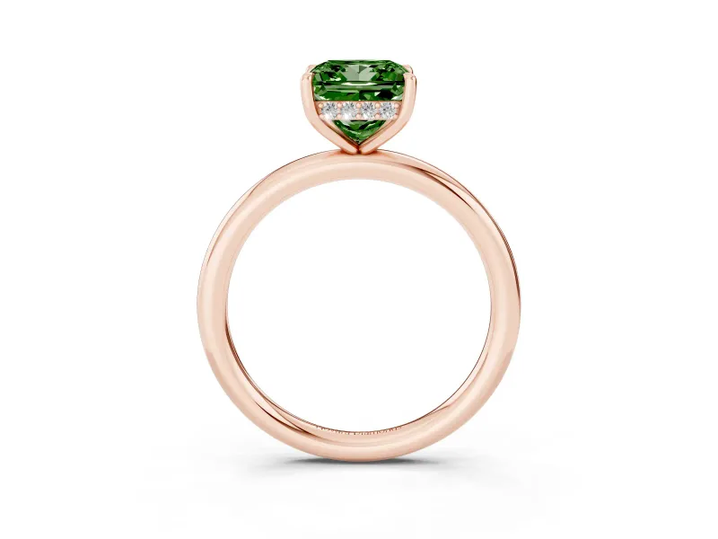 Princess Cut Hidden Halo Ring Setting for a Fancy Green Lab-Grown Diamond | Rose Gold