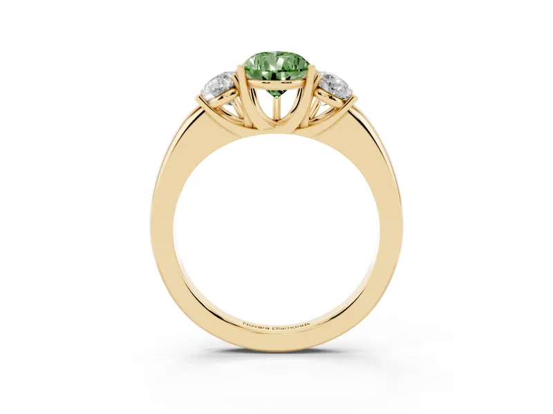 Pear-Shaped Three Stone Engagement Ring Setting for a Fancy Green Lab-Grown Diamond | Matching Side Stones | Yellow Gold