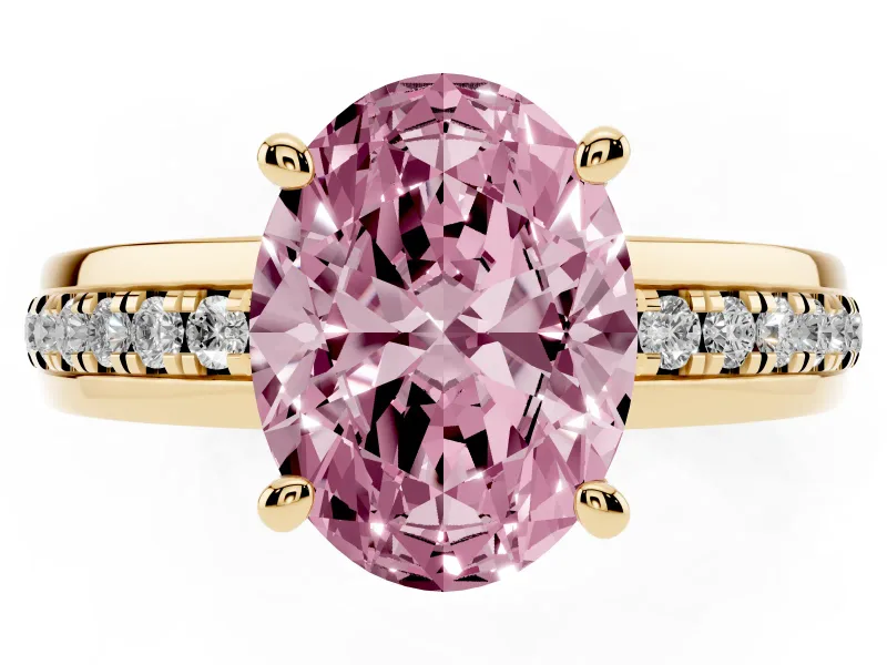 Oval Channel Engagement Ring Setting for a Fancy Pink Lab-Grown Diamond | Yellow Gold